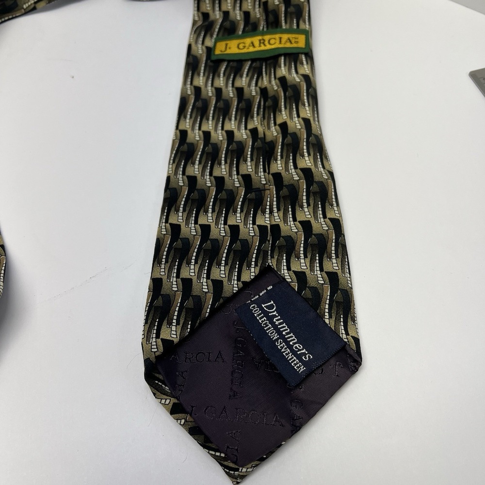 Jerry J Garcia Necktie Drummers Collection 17 Green Gold Brown 100% Silk Vtg 60"